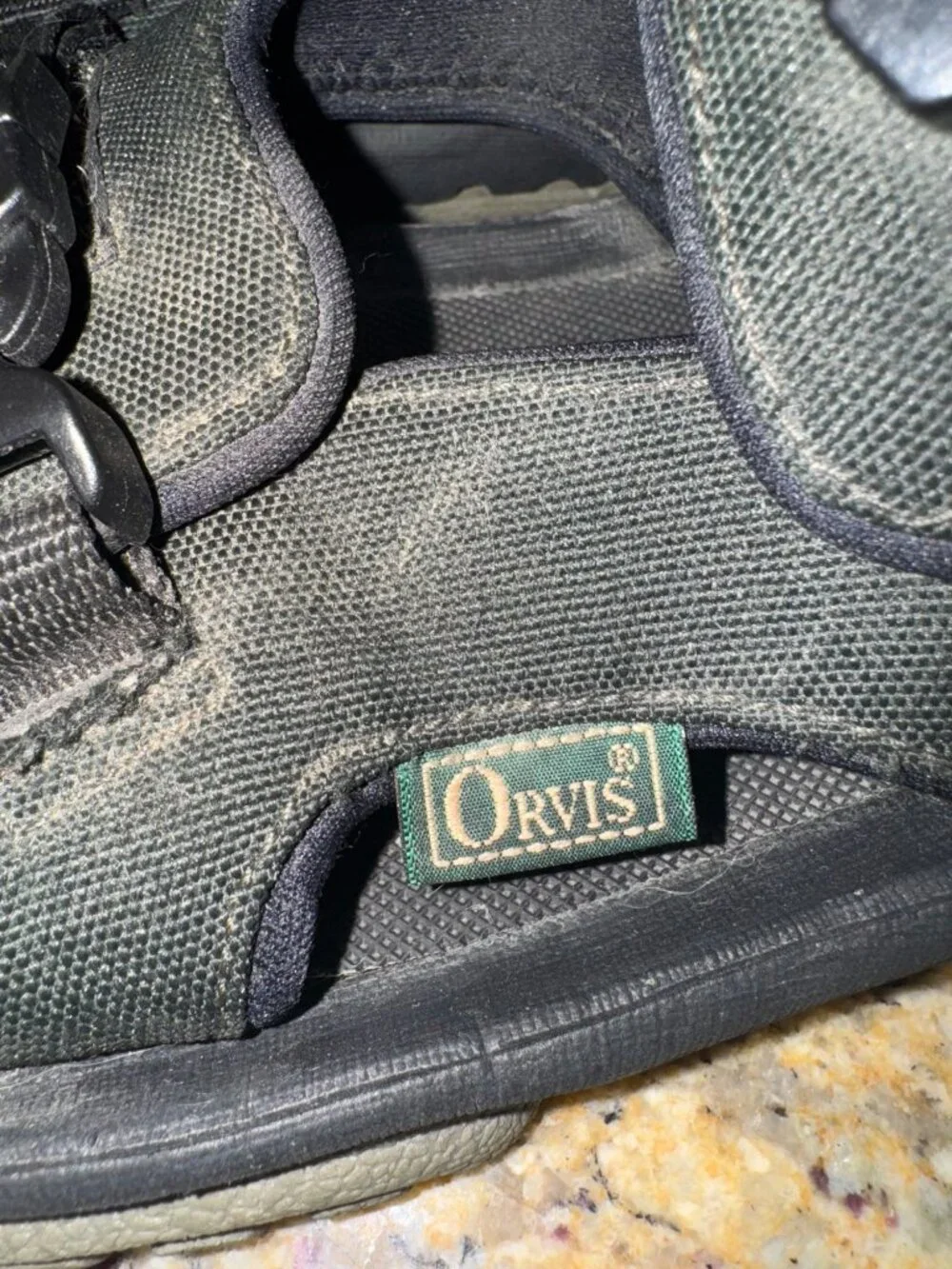Orvis Mens Outdoor Trail Hiking Sport Water Sandals 13 Black Hook Loop Straps